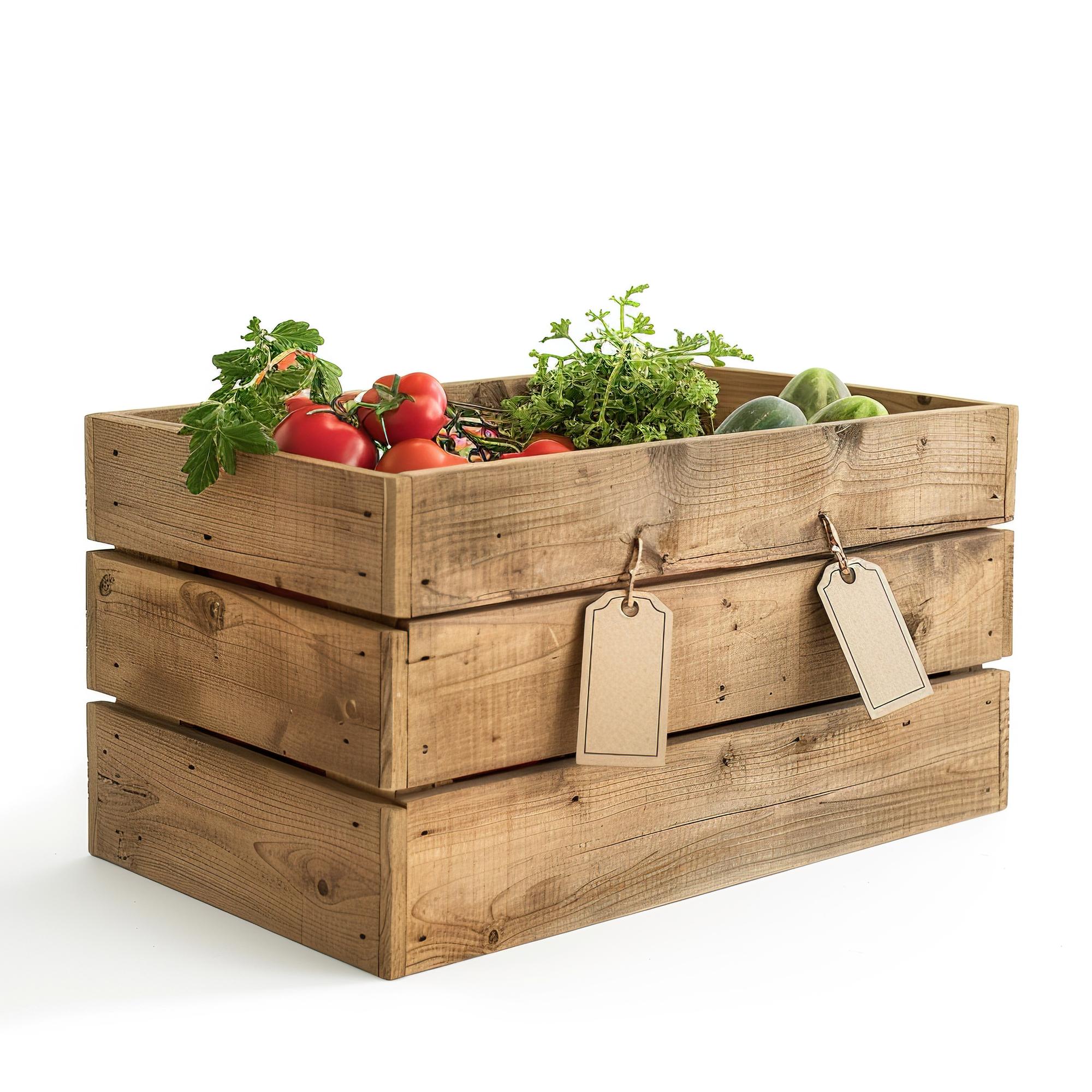 Local market produce in wooden crates