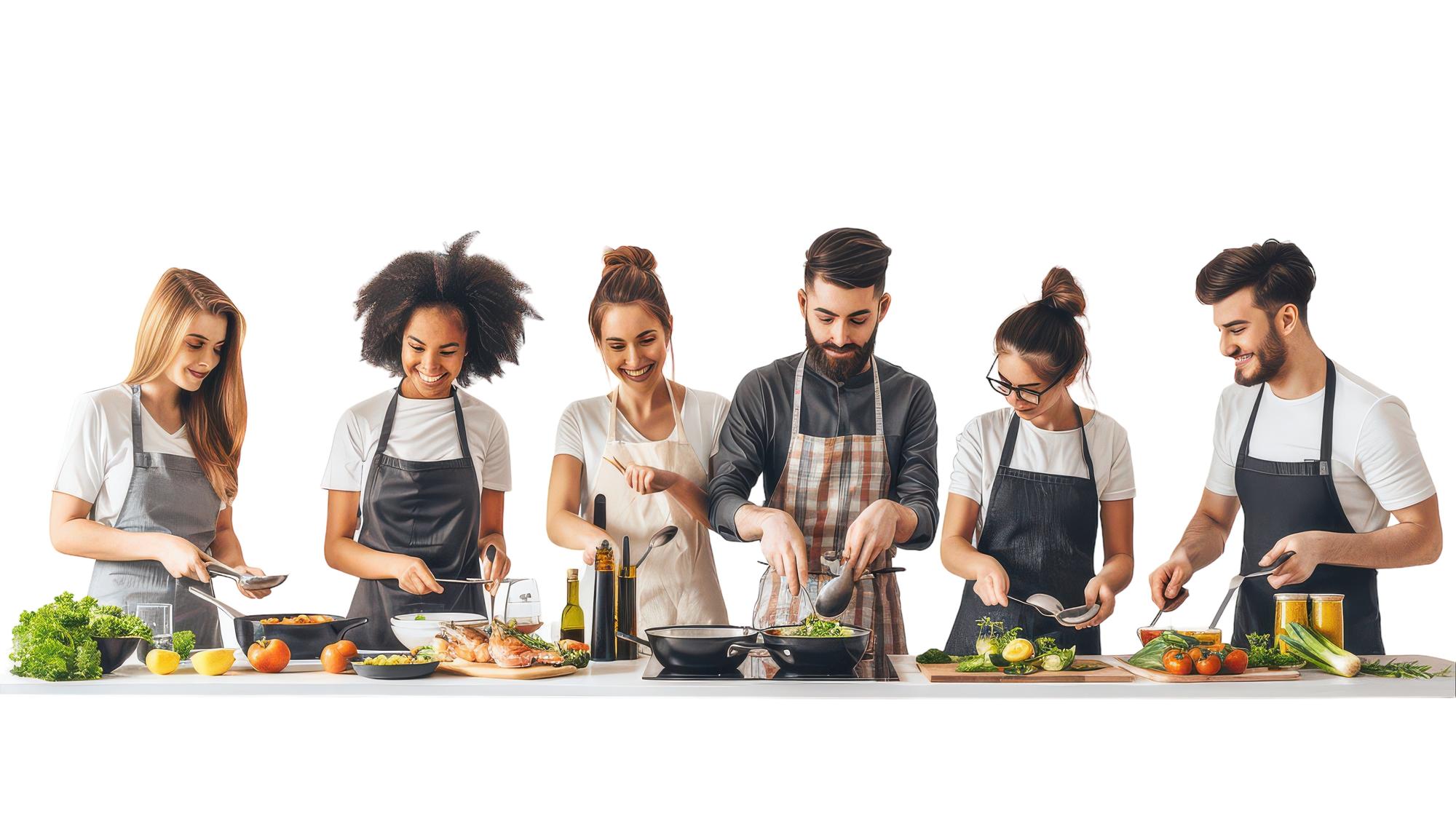 Workshop class with small group cooking